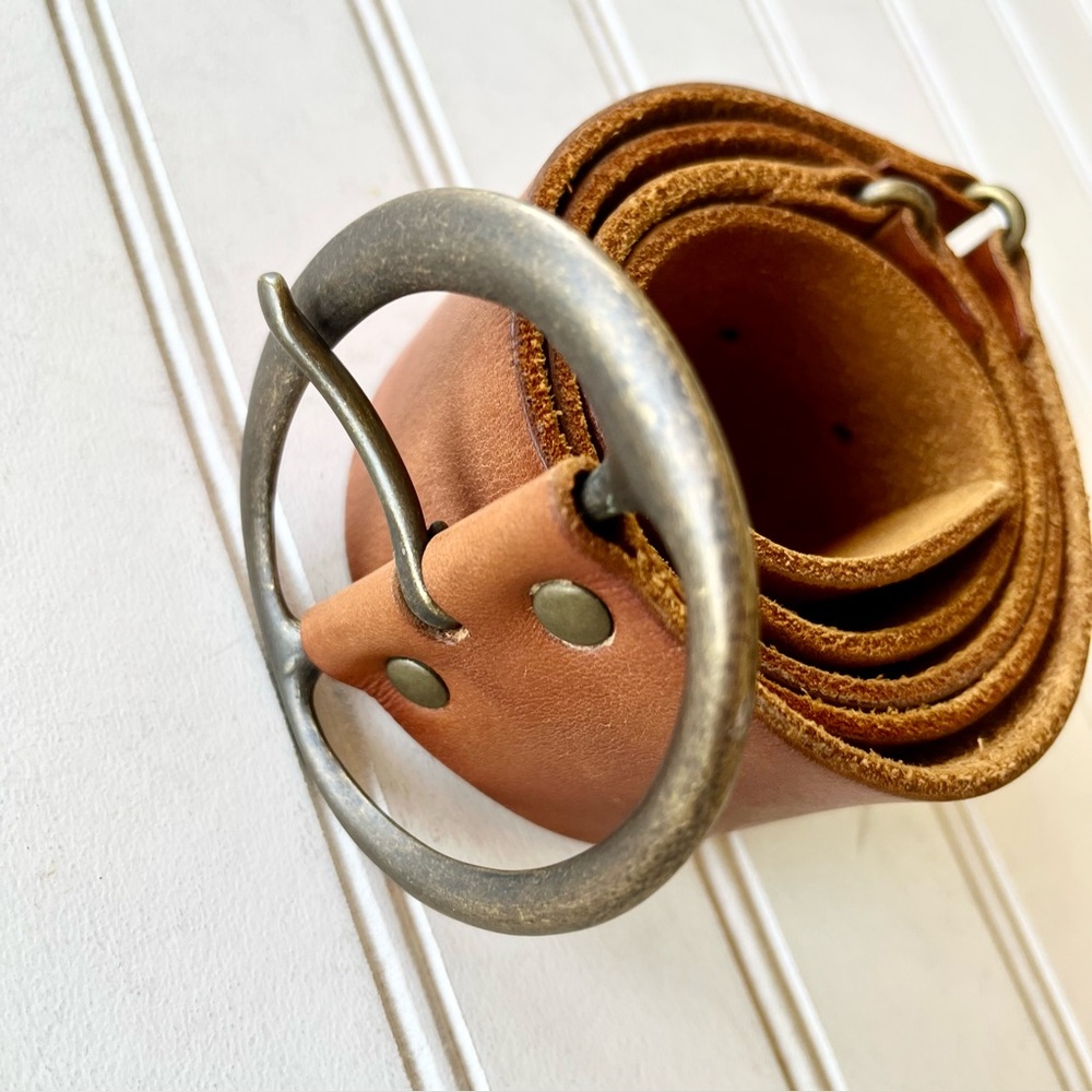7 HILLS SAN FRANCISCO Genuine Leather Studded Belt Western Rodeo Boho Brass